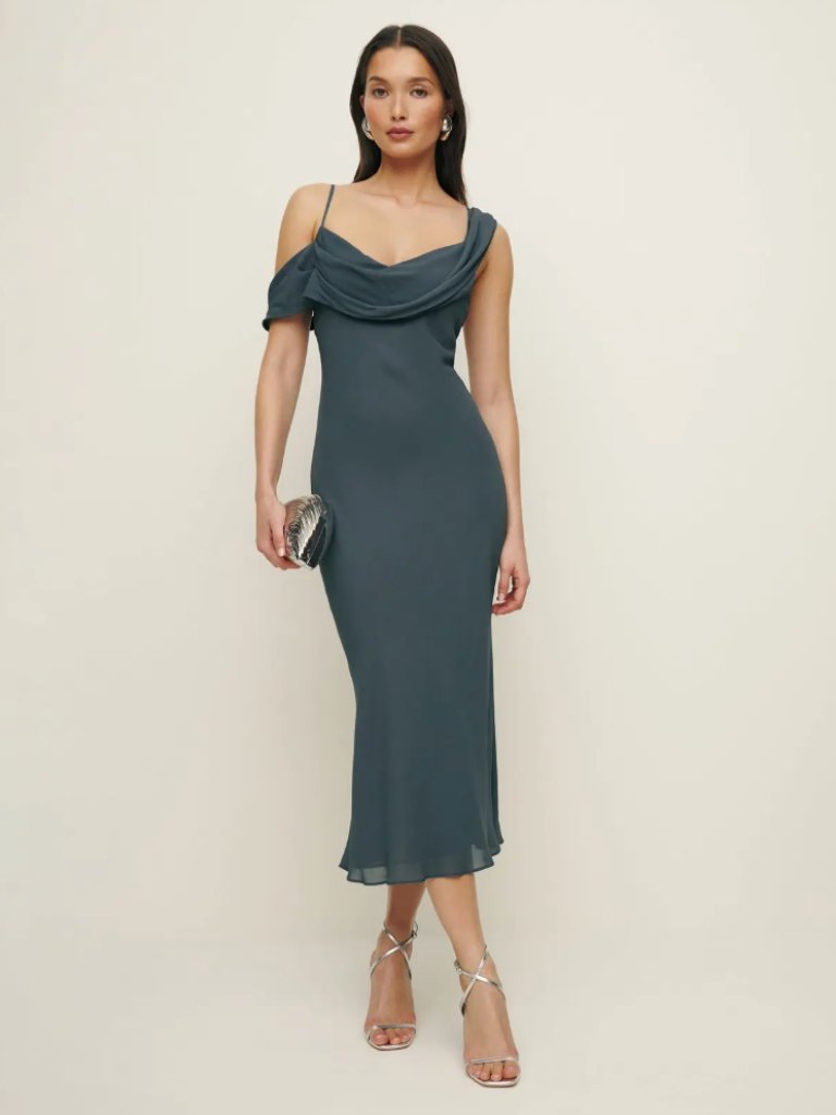 Reformation Reya Midi Dress Slate Nwt Blue Sz 0